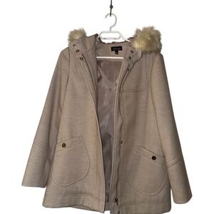 Topshop Cream Hooded Jacket with Faux Fur Trim